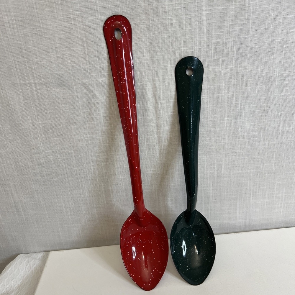 Speckled Enamelware Oversized Spoons Red And Green Farmhouse Kitchen